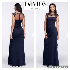 DAVID'S BRIDAL long beaded illusion cap-sleeve dress size 12